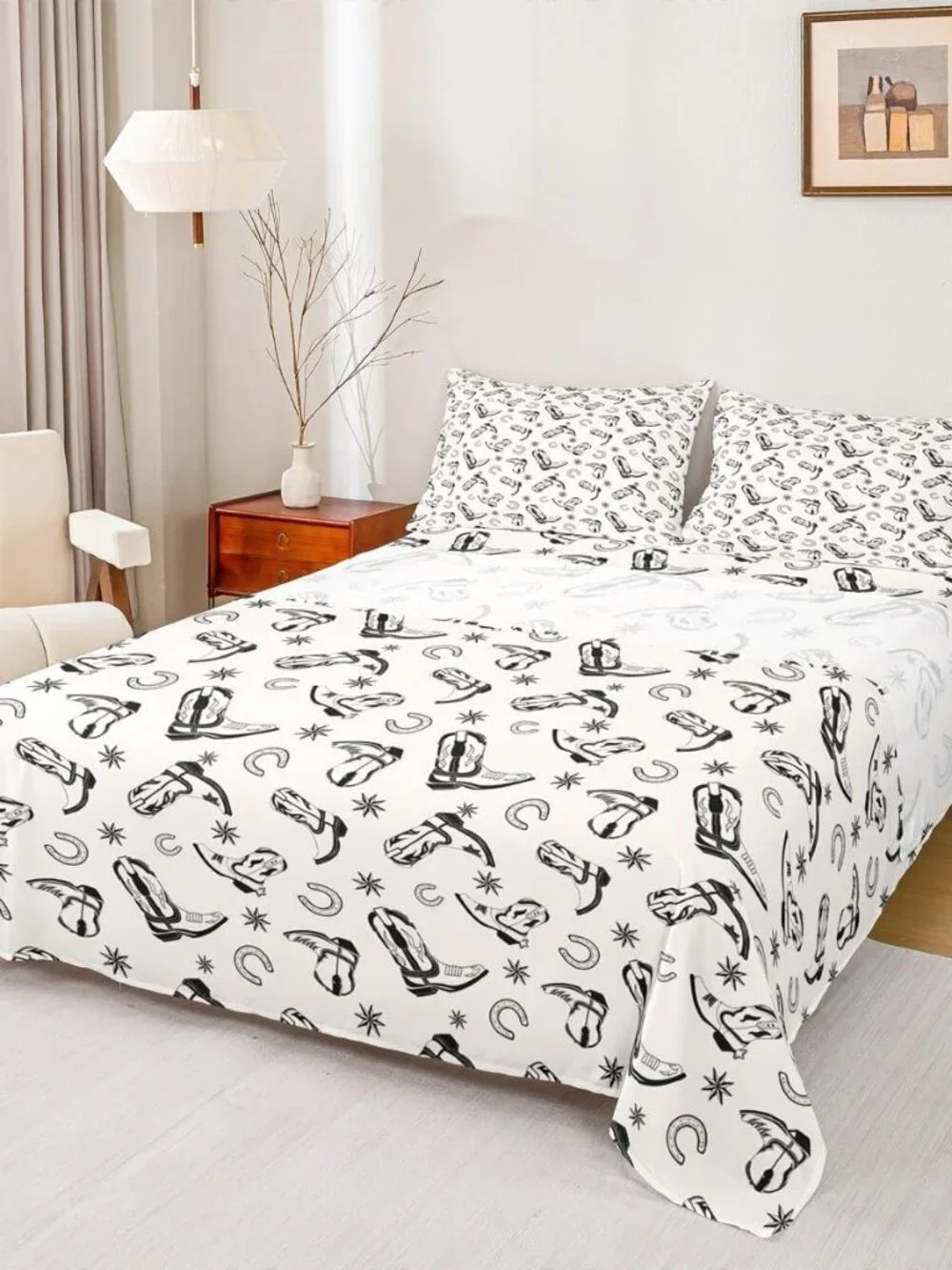 Western Cowboy Kids Sheet Queen Size,Horseshoe Cowboy Boots Vintage Bedding Set,